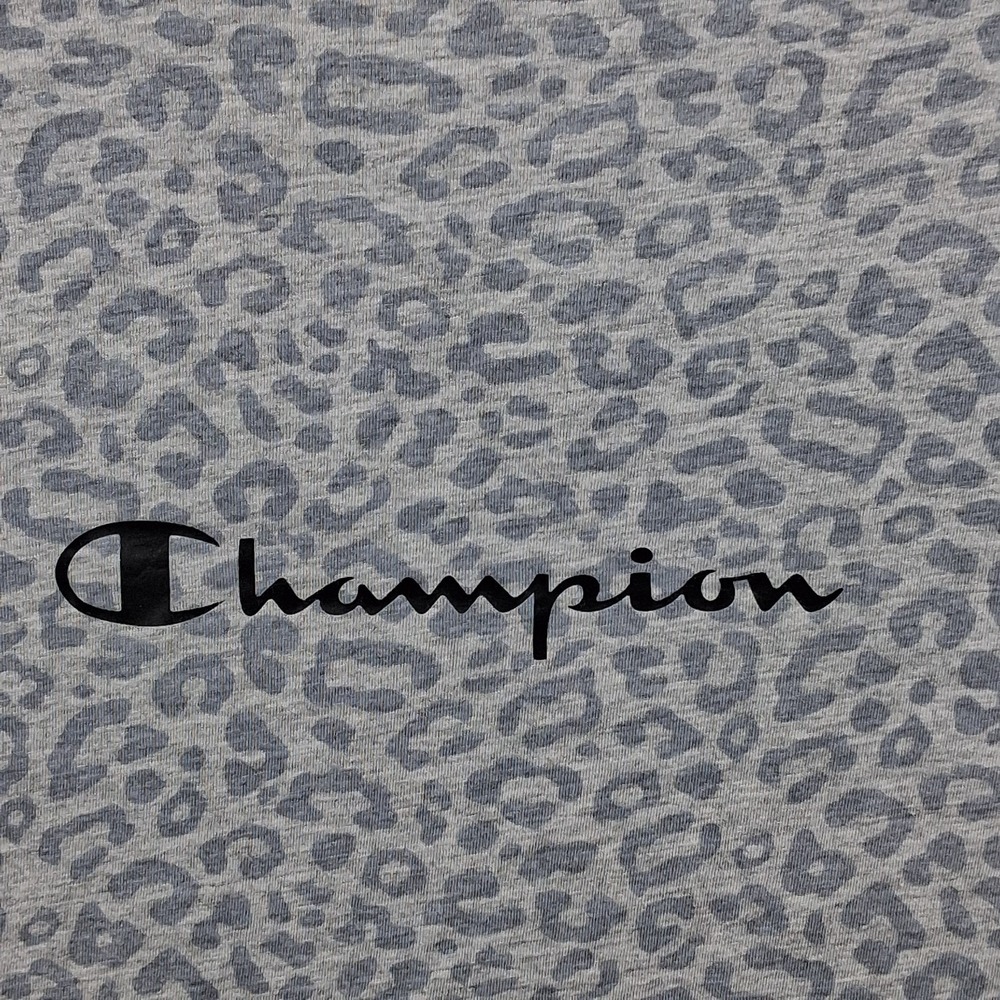Champion Womens Grey Leopard Print Long Sleeve Crewneck Shirt Size Medium - Picture 4 of 8